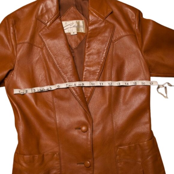 Vintage Tan Leather Blazer Jacket Size 8 - Picture 9 of 13